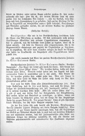 Bericht von Fräulein Dr. Alice Salomon-Berlin.