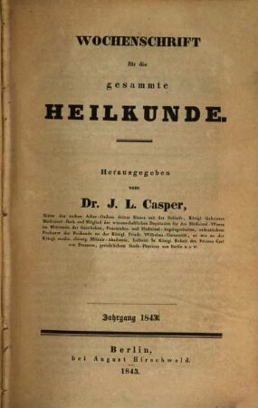 Wochenschrift für die gesammte Heilkunde, 1843