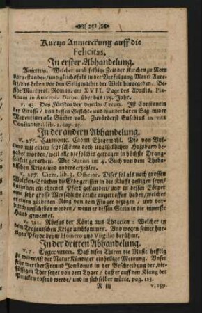 Kurtze Anmerckungen auff die Felicitas.