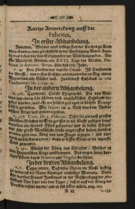 Kurtze Anmerckungen auff die Felicitas.