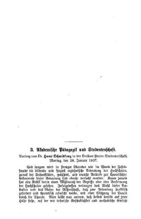 Akademische Pädagogik und Studentenschaft : Sprechsaal