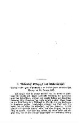Akademische Pädagogik und Studentenschaft : Sprechsaal
