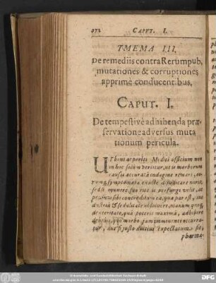 Caput. I. De tempestivè adhibenda praeservatione adversus mutationum pericula.