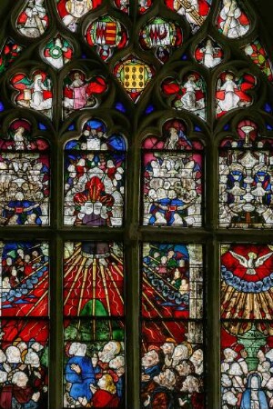 Frankreich. Bretagne. Morbihan. Chapelle Sainte Barbe. 15 Jahrhundert. Renaissance Fenster
