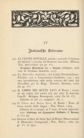 IV Italiänische Litteratur