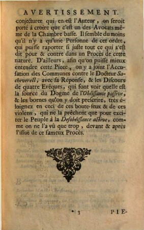 Les avocats pour et contre le Dr. Sacheverell : avec plusieur pièces importantes concernant le procès de ce docteur ; traduit de l'Anglois
