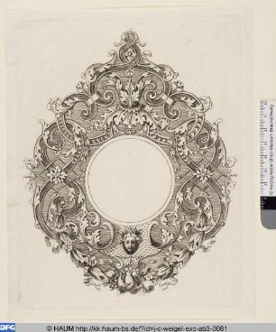 Runde Einfassung mit Maske und Fruchtgirlande