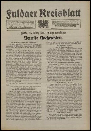 Erste Ausgabe vom Dienstag, den 16. März 1915.