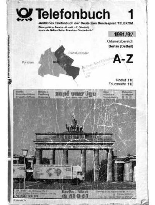 1991/1992, 2 Berlin (Ostteil): Telefonbuch : das Telefonbuch der Deutschen Telekom AG