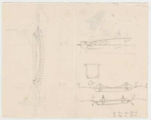 Thiersch, August ; München - Nymphenburg; Ludwig - Ferdinand - Brücke - Vorentwurf (Teilansichten)