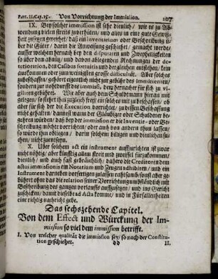 Das sechszehende Capitel. Von dem Effect und Würckung der Immission so viel dem immissum betrifft.