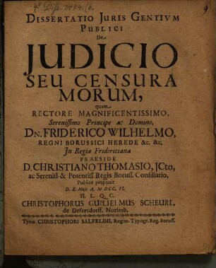 Diss. iuris gentium de iudicio seu censura morum