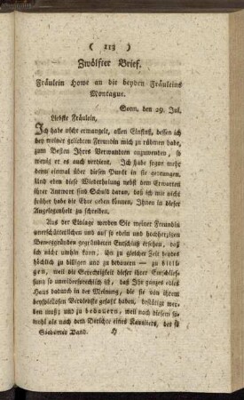 Zwölfter Brief. Fräulein Howe an die beyden Fräuleins Montague. - Achtzehnter Brief. Clarissa an Fräulein Howe.