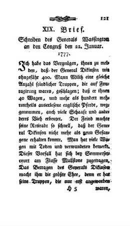 XIX. Brief - Schreiben des Generals Wassington an den Congreß