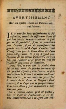 Plan impartial et raisonné de pacification generale du 8 Nov. 1746