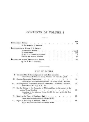 Contents Volume I and II.