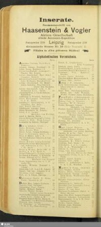 Inserate. Alphabetisches Verzeichnis