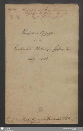 Verschiedene Nachrichten von den Lambertus Stollen zu Hohenstein von 1661 und 1726 - XVII 118 4.