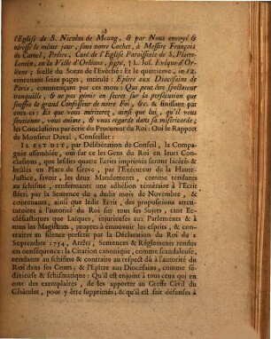 Sentence Du Chastelet De Paris, Qui condamne quatre Ecrits imprimés, intigulés; le premier: Mandement de Monseigneur l'Evêque de Chartres, le second: Mandement de Monseigneur l'Evêque de Meaux; le troisiéme: Citation Canonique en forme de Sommation & de Monition faite par Monseigneur l'Evêque d'Orleans; & le quatrieme: Epître aux Diocésains de Paris, à être lacérés et brûlés ... : Extrait Des Registres Du Chastelet. Du Mardi sept Décembre mil sept cens cinquante-six