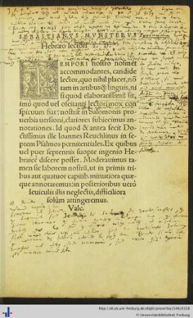 Sebastianus Munsterus Hebraeo lectori S. D.