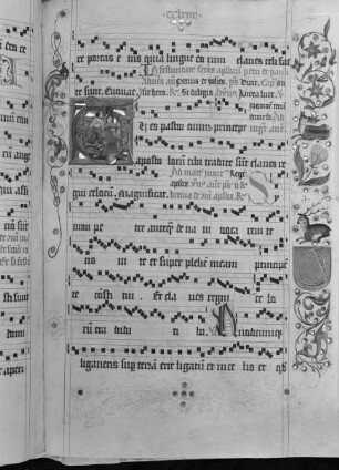 Antiphonarium (Benediktinerhandschrift) — Textseite mit historisierter Initiale und Bordüre, Folio 261recto