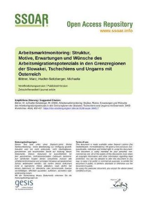 Arbeitsmarktmonitoring: Struktur, Motive, Erwartungen und Wünsche des Arbeitsmigrationspotenzials in den Grenzregionen der Slowakei, Tschechiens und Ungarns mit Österreich