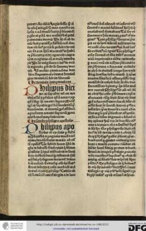 De nominis interpretatione. Philippus dicitur os lampadis vel os manuum vel dicitur a philos quod est amor et yper quod est super quasi amator supernorum...