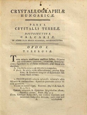 Joan. Ant. Scopoli ... Crystallographia Hungarica, 1. Exhibens crystallos indolis terrae