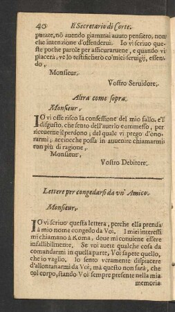 Lettere per congedarsi da un' Amico.