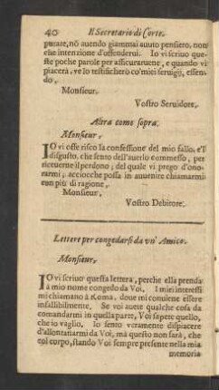 Lettere per congedarsi da un' Amico.