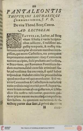 Pantaléon Thévenin, De vita Bezae cento