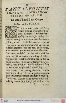 Pantaléon Thévenin, De vita Bezae cento