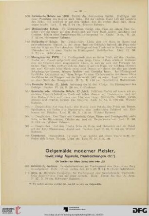 Oelgemälde moderner Meister, sowie einige Aquarelle, Handzeichnungen etc. (Nr. 509-720)