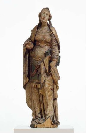 Kreuzigungsgruppe: Stehende weibliche Heilige (Maria Magdalena?), bekleidet mit römischem Brustpanzer (Lorica) und Mantel