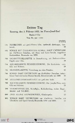 Dritter Tag: Samstag, den 2. Februar 1935, im Franz-Josef-Saal, Beginn 3 Uhr (Nr. 791-1200)
