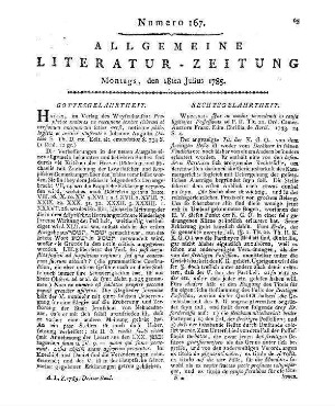 Will, G. A.: Briefe über eine Reise nach Sachsen. Nebst einigen Beilagen. Altdorf: Monath 1785