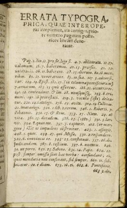 Errata Typographica, Quae Inter Operas irreplerunt, ita corriges, priore numero paginam posteriore lineam denorante.