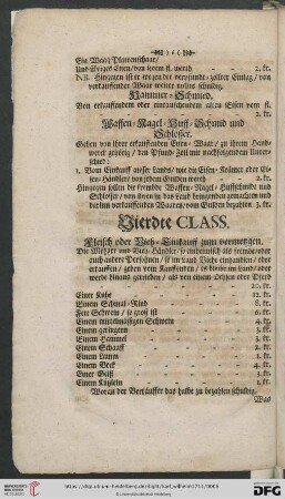 Vierdte Class: Fleisch oder Vieh-Einkauff zum vermetzgen