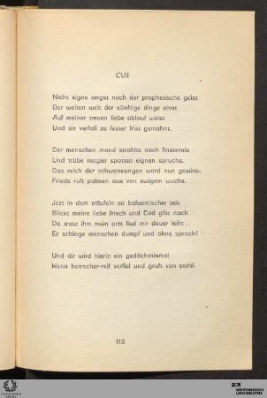 CVII: Nicht eigne angst noch der prophetische geist