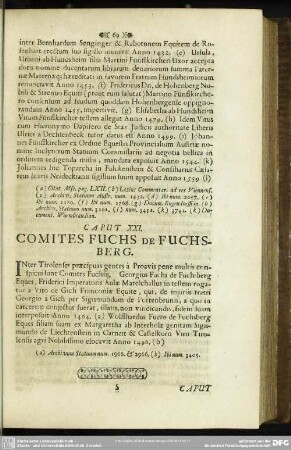 Caput XXI. Comites Fuchs de Fuchsberg