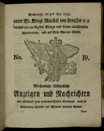 No. 19. Montags, den 8ten May 1780.