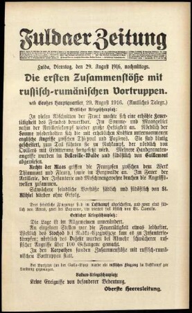 Ausgabe vom Dienstag, den 29. August 1916.
