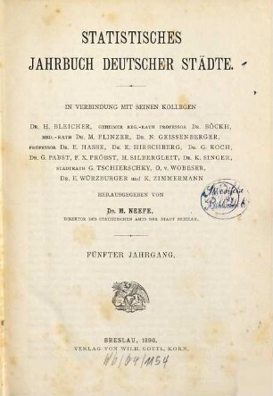 Statistisches Jahrbuch deutscher Städte : amtliche Veröffentlichung des Deutschen Städtetages. 5. 1895