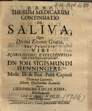 Thesium Medicarum Continuatio De Saliva