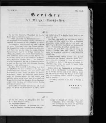 Nr. 16 & 17 Berichte des Bürger-Ausschusses. Mai 1861