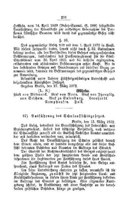 Ausführung des Schulaufsichtsgesetzes : [I. Allgemeine Verhältnisse der Behörden und Beamten]