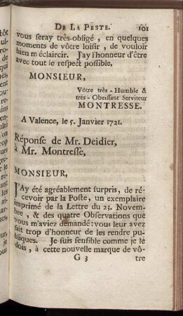 Réponse de Mr. Deidier, à Mr. Montresse.