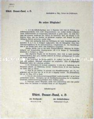 Rundschreiben des württembergischen Brauerbundes an seine Mitglieder u.a. zur Einstufung der Brauereien als kriegswichtige Produktionsbetriebe