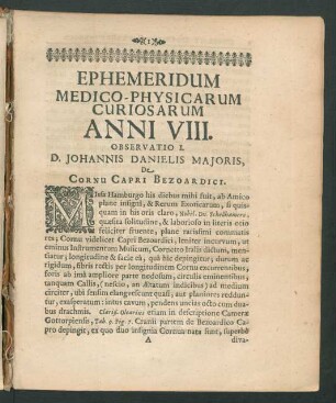 Ephemeridum Medico-Physicarum Curiosarum Anni VIII. Observatio I. - X.