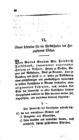 Neuer Lehrplan für die Volksschulen des Herzogthums Cöthen